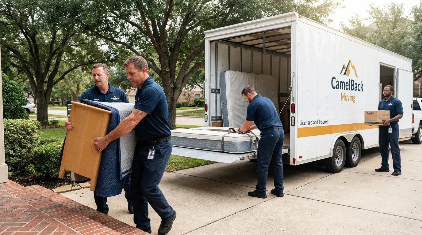 Crew loading residential truck for cross-state move from Apex, NC