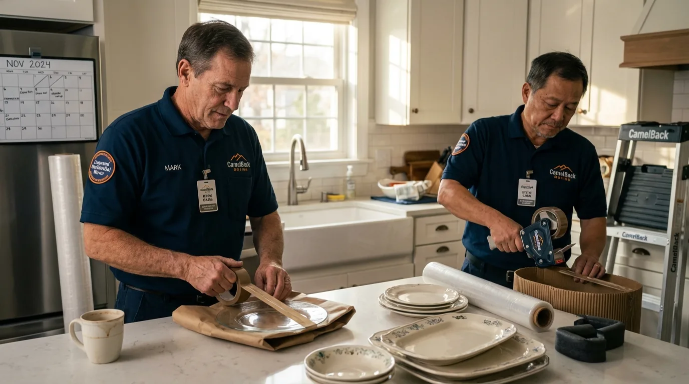Professional crew packing kitchen dishware in Apex, NC